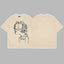 Revenge Outline Cartoon Portrait Graphic Short Sleeve T-Shirt Beige