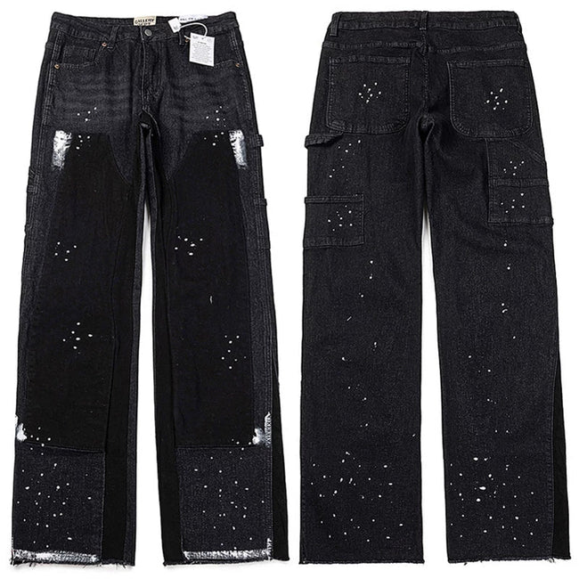 Gallery Dept. Paint Splatter Contrast Knee Patch Black Denim Pants Hover Image