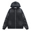 Valley Track Embossed Lightning‑Sleeve Zip‑Up Hoodie, Unisex Black Vintage Streetwear Jacket