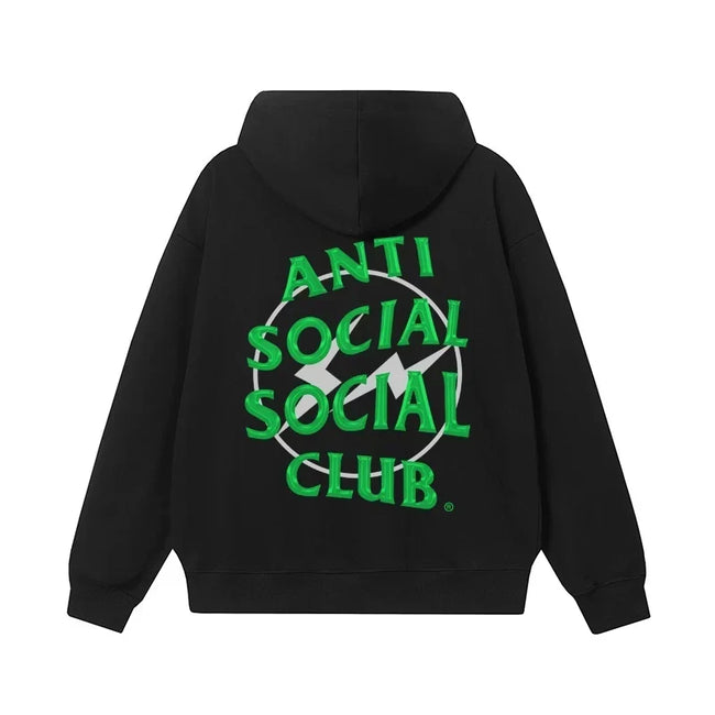 Anti Social Social Club Green Lightning Circle Logo Hoodie - Black Hover Image