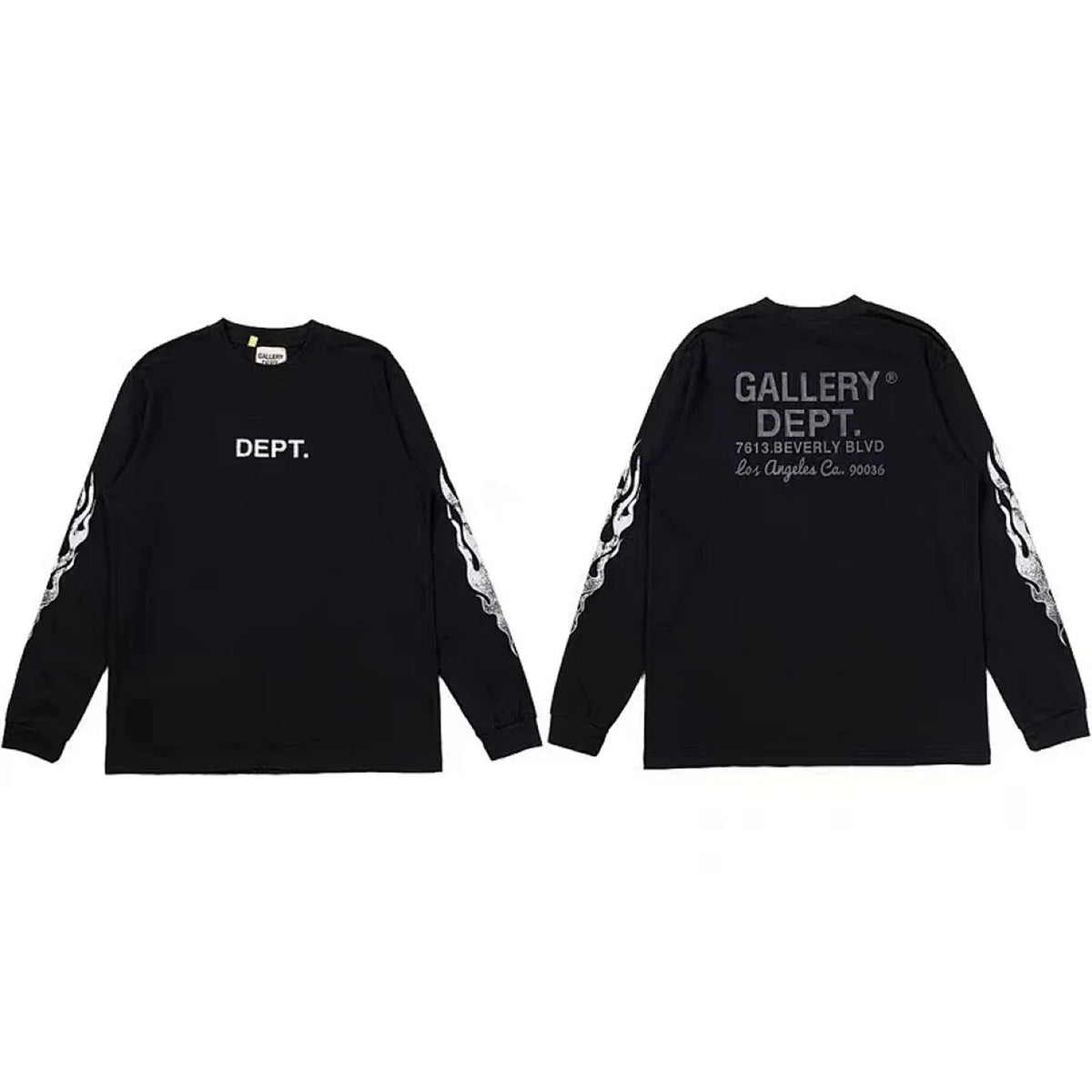 Gallery Dept. Flame Sleeve & LA Address Logo Long Sleeve T-Shirt - Black