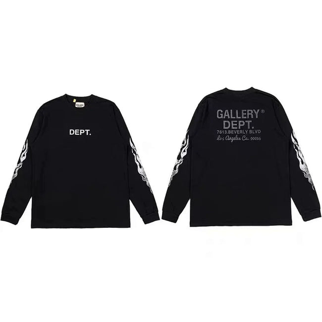 Gallery Dept. Flame Sleeve & LA Address Logo Long Sleeve T-Shirt - Black Hover Image