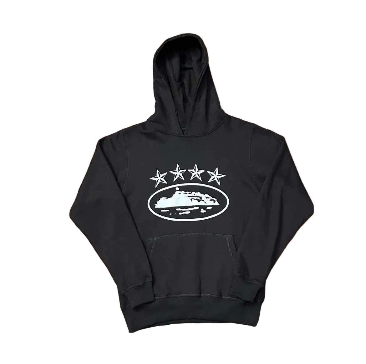 Black Vintage Star Graphic Hoodie – Oversized Streetwear Pullover Sweatshirt