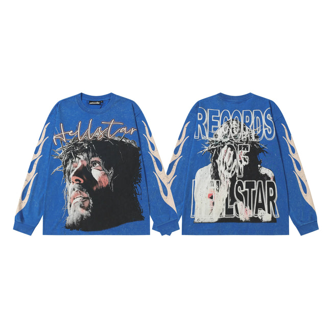 Hellstar Blue Portrait Records Long Sleeve Tee Hover Image