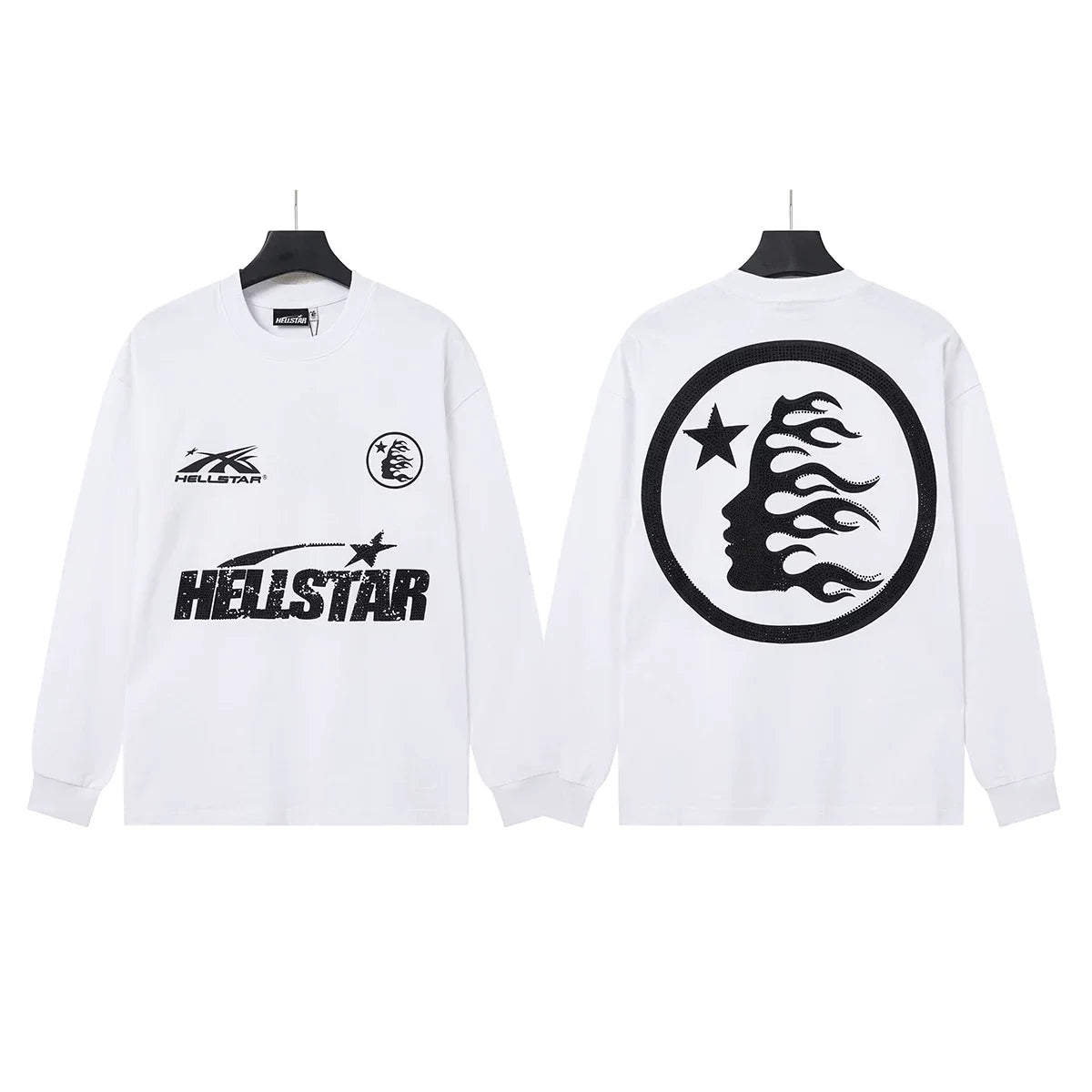 Hellstar White Logo Circle Flame Face Long Sleeve Tee