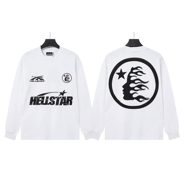 Hellstar White Logo Circle Flame Face Long Sleeve Tee Hover Image