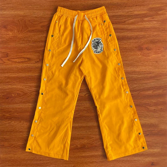 SAINT VANITY Embroidered Rivet Sports Style Casual Windbreaker Pants - Yellow Hover Image