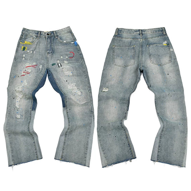 Gallery Dept. Painted Graffiti & Distressed Light Wash Denim Jeans Hover Image
