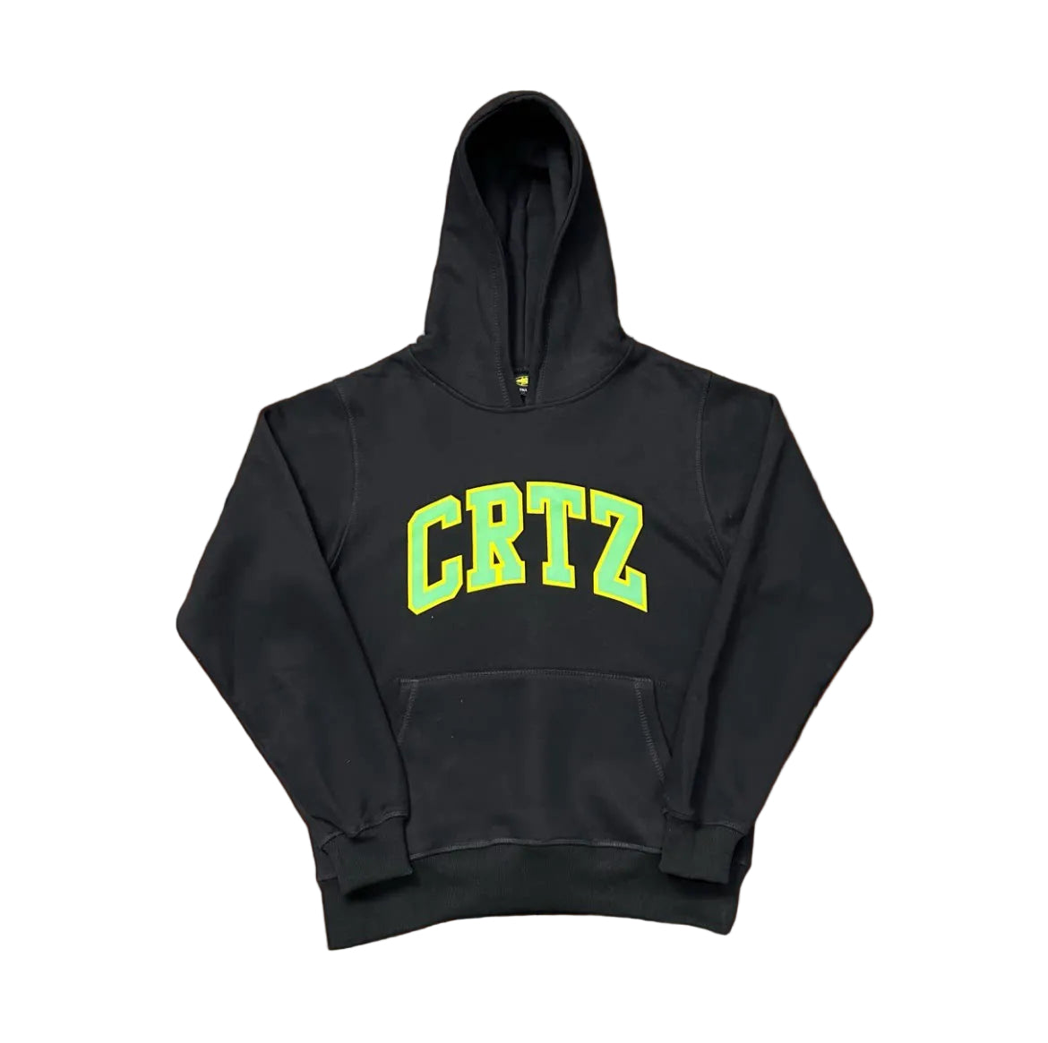Corteiz “CRTZ” Black Hoodie — Bold Neon Lettering on Classic Streetwear Silhouette