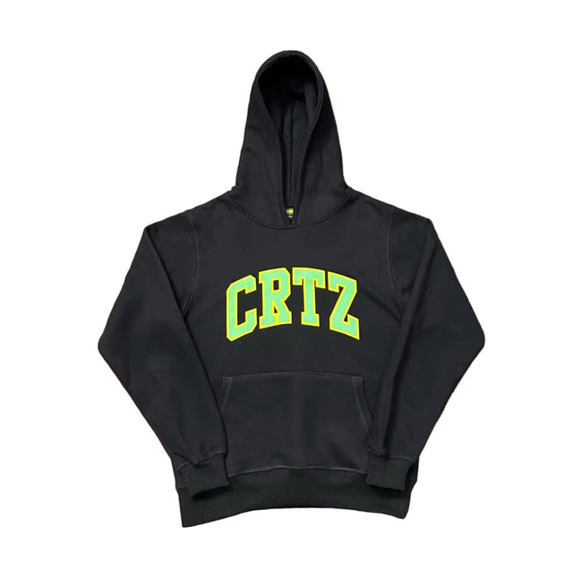 Corteiz “CRTZ” Black Hoodie — Bold Neon Lettering on Classic Streetwear Silhouette Hover Image