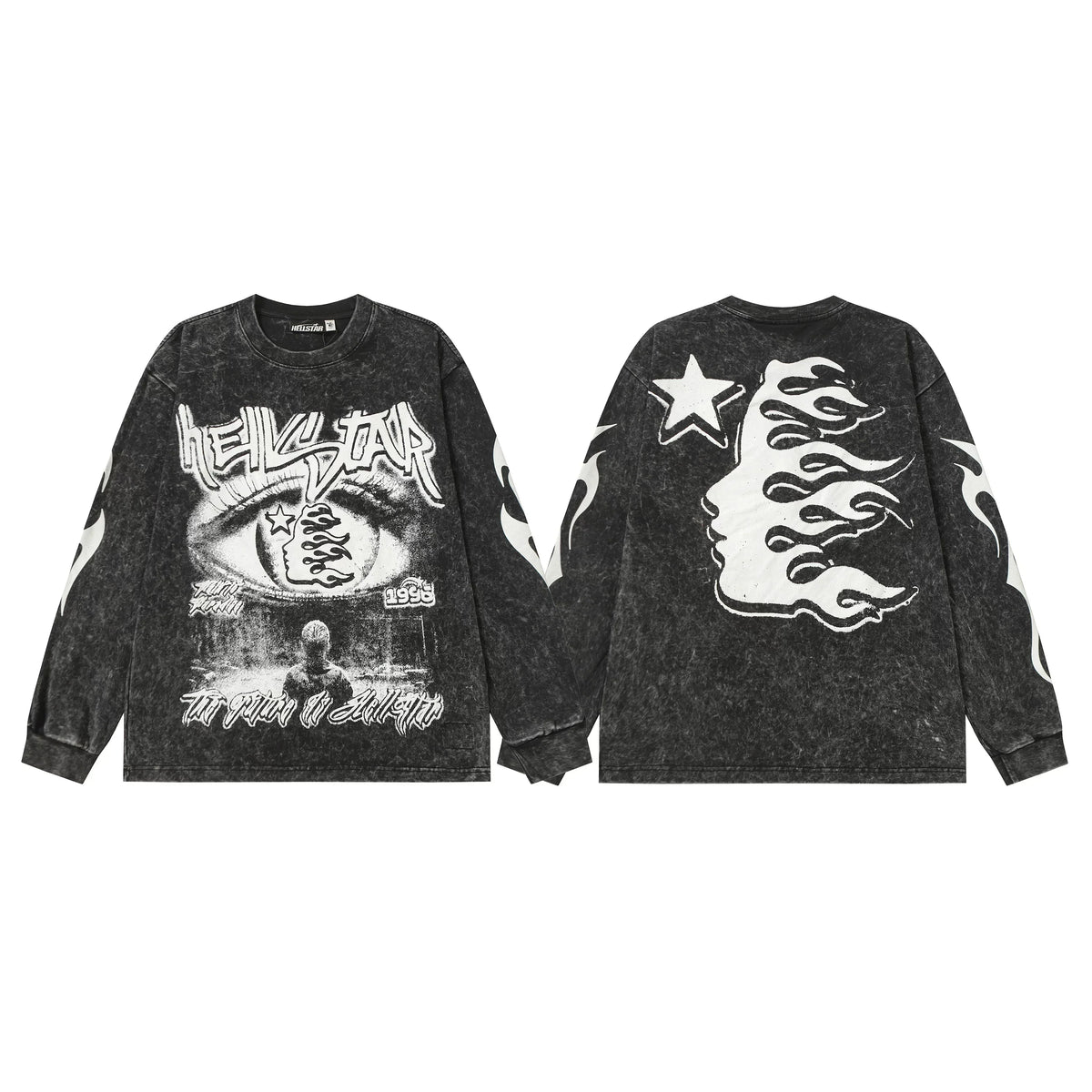 Hellstar Black Washed Eye Flame Portrait Long Sleeve Tee