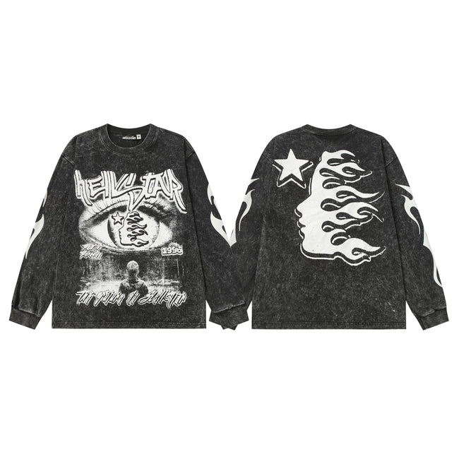 Hellstar Black Washed Eye Flame Portrait Long Sleeve Tee Hover Image