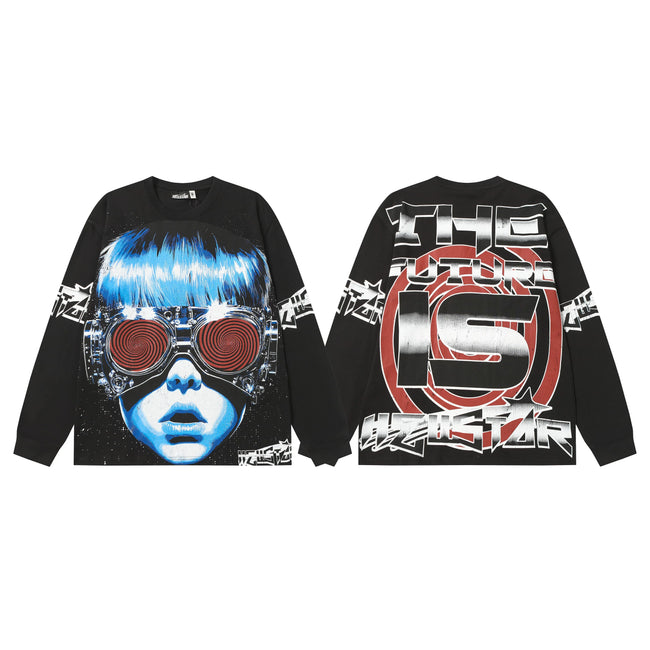 Hellstar Black Blue Hair Face Graphic Long Sleeve Tee Hover Image