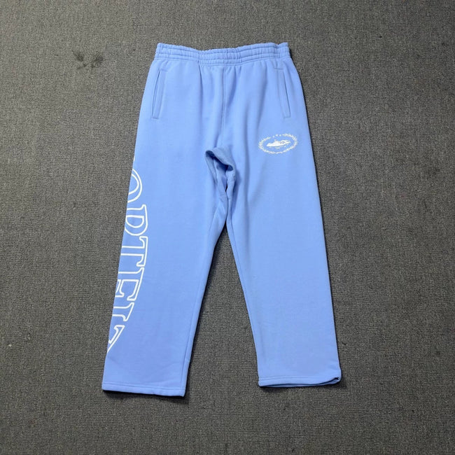 Sky Blue Graphic Straight-Leg Sweatpants | Minimalist Streetwear Pants with Side Print Detail Hover Image