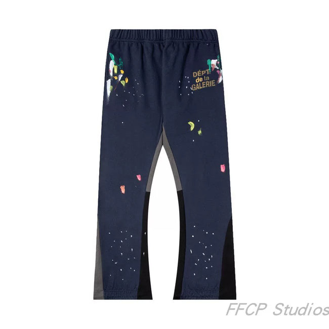 Gallery Dept. "DEPT. de la GALERIE" Paint Splatter Contrast Panel Sweatpants - Navy Blue Hover Image