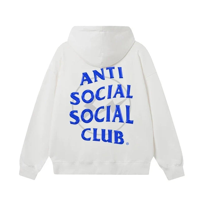 Anti Social Social Club Blue Lightning Circle Logo Hoodie - White Hover Image