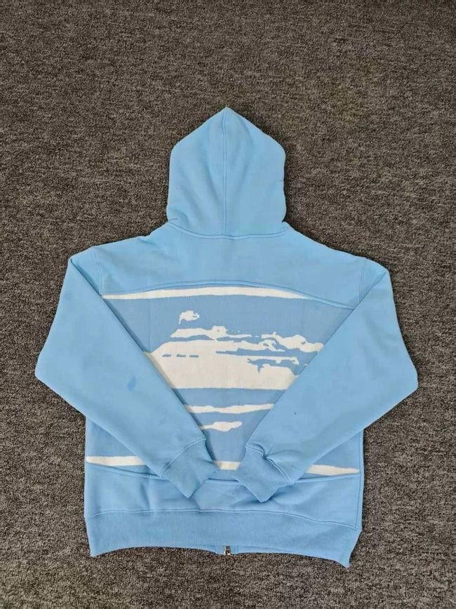 Sky Blue Graphic Zip-Up Hoodie | Streetwear Hoodie with Abstract Back Print Design Hover Image