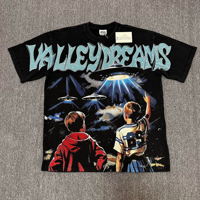 VALEFOREVER Black UFO Kids Retro Sci-Fi Graphic Short Sleeve T-Shirt Hover Image