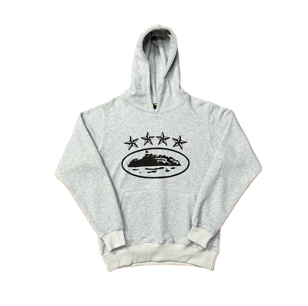 Grey Vintage Star Graphic Hoodie – Oversized Streetwear Pullover Sweatshirt