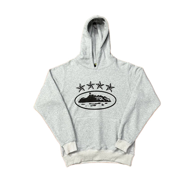 Grey Vintage Star Graphic Hoodie – Oversized Streetwear Pullover Sweatshirt Hover Image