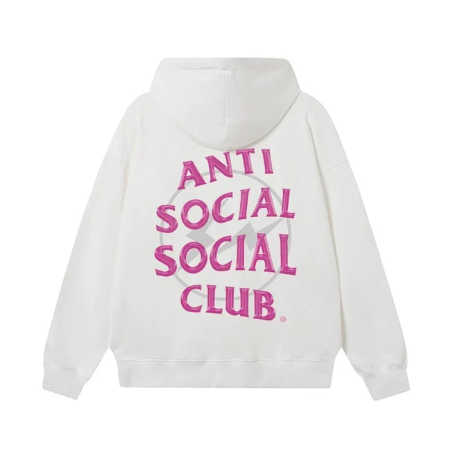 Anti Social Social Club Pink Lightning Circle Logo Hoodie - White Hover Image