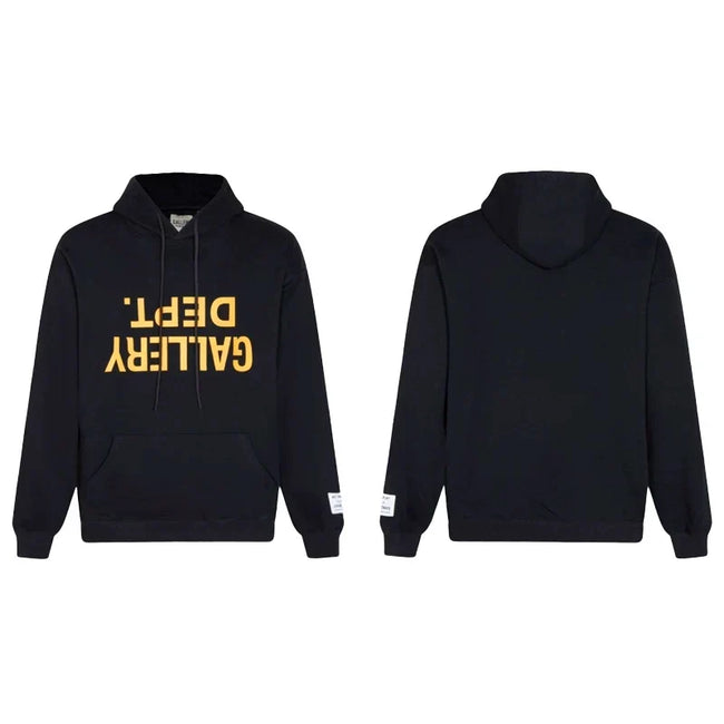 Gallery Dept. Black Logo Hoodie – Inverted Letter Print & Vintage Wash Hover Image