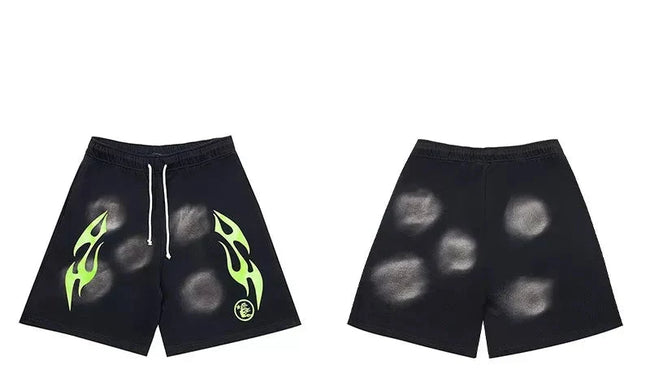 Hellstar Black Green Flame Shorts Hover Image
