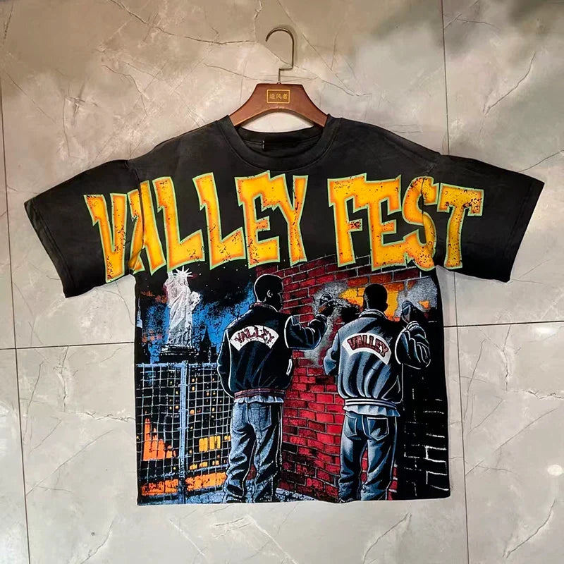 Valleydream Black Valley Fest Street Scene Retro Graphic T-Shirt
