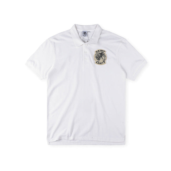 SAINT VANITY Embroidered Patch Short-Sleeve Polo Shirt - White Hover Image