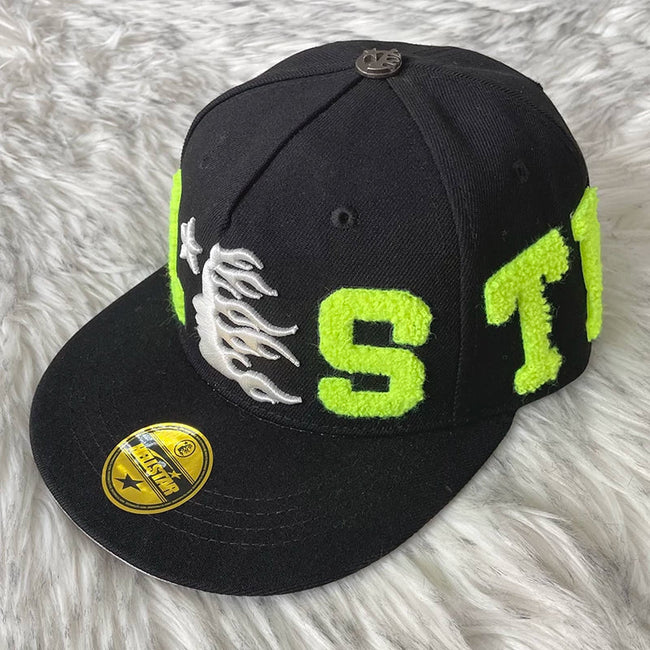 Hellstar Black Neon Green Letter Flat Brim Cap Hover Image