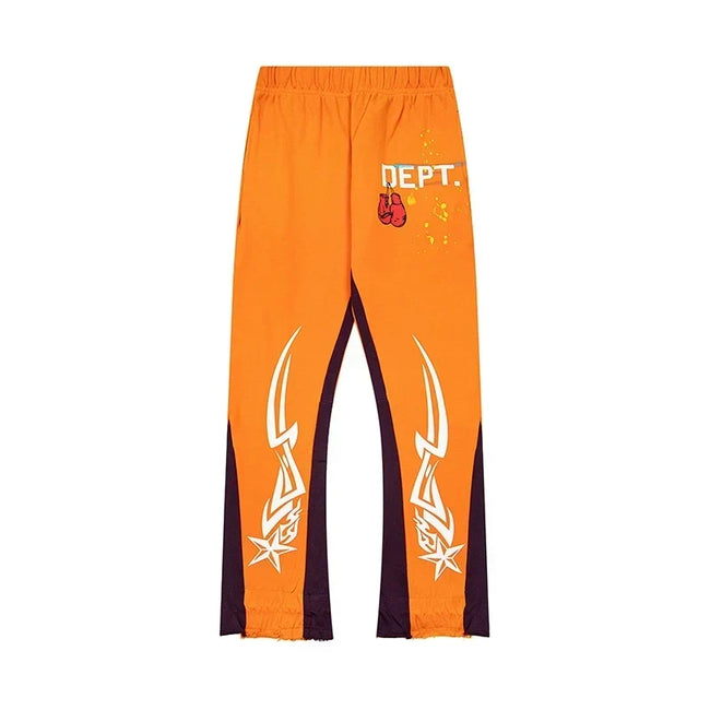 Gallery Dept. "DEPT." Tribal Star Graphic Contrast Panel Sweatpants - Orange & Dark Purple Hover Image