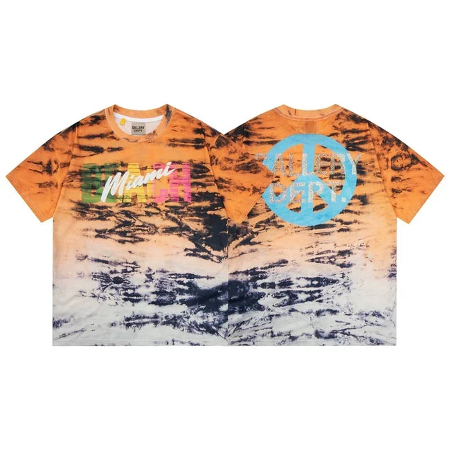 Gallery Dept. Tie-Dye Miami Peace Sign Short Sleeve T-Shirt - Orange/Black Hover Image