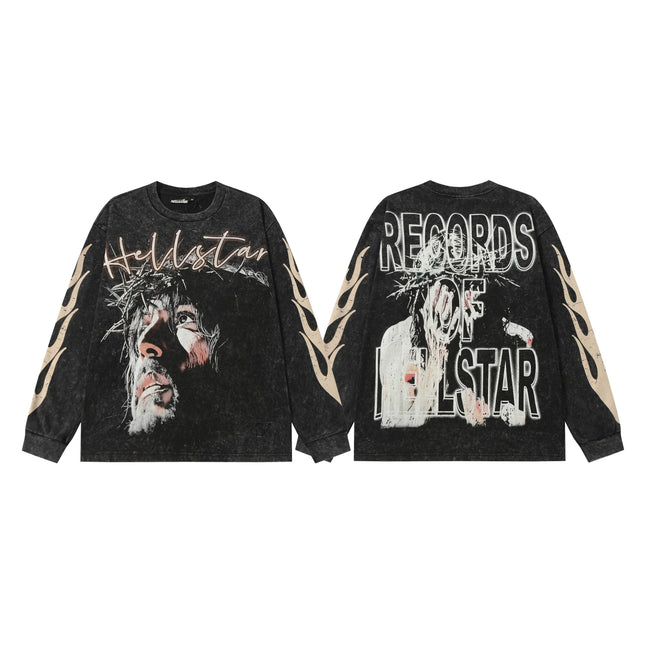 Hellstar Black Portrait Records Long Sleeve Shirt Hover Image
