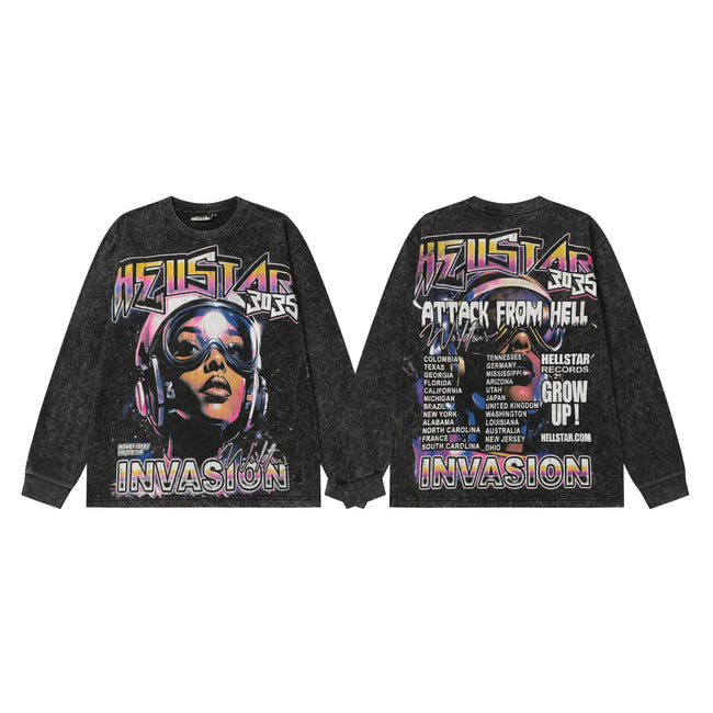 Hellstar Black Colorful Pilot Portrait Long Sleeve Tee Hover Image
