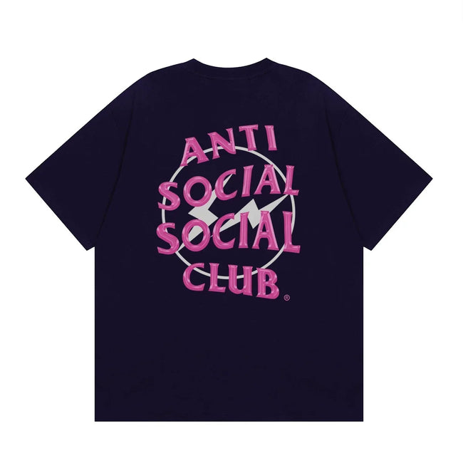 Anti Social Social Club Pink Lightning Circle Logo T-Shirt - Navy Blue Hover Image