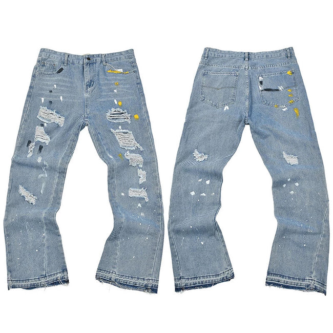 Gallery Dept. Distressed Heavy Paint Splatter Light Wash Denim Jeans Hover Image