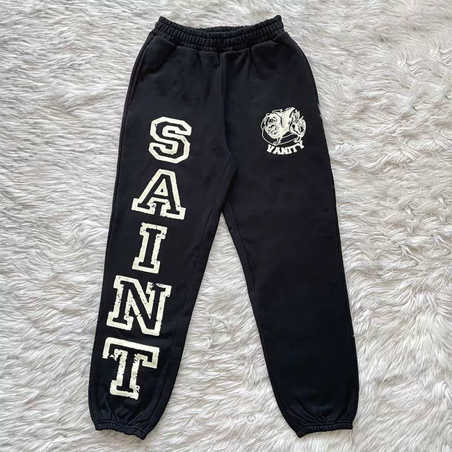 Saint Vanity Varsity Applique Sweatpants - Black/White Hover Image