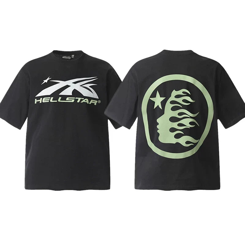 Hellstar Black Green Portrait Flame Graphic Tee