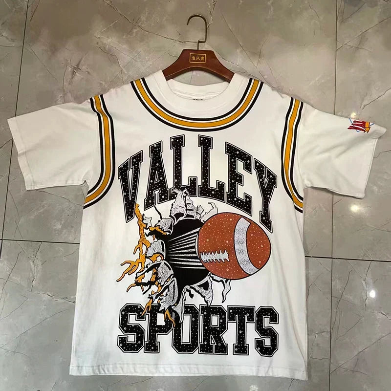 Valleydream White Striped Collar Valley Football Sports Vintage T-Shirt