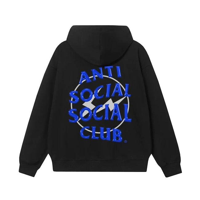 Anti Social Social Club Blue Lightning Circle Logo Hoodie - Black Hover Image