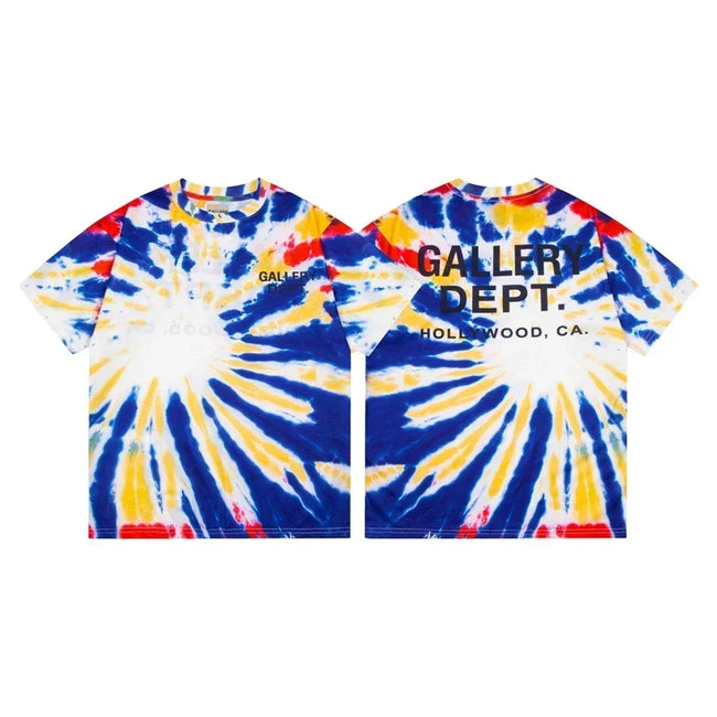 Gallery Dept. Sunburst Tie-Dye Hollywood Logo Short Sleeve T-Shirt - Red/Blue/Yellow Hover Image