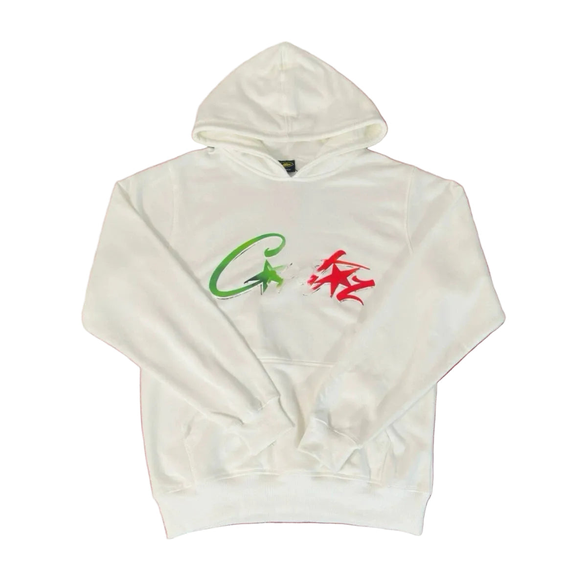 Corteiz “C-Logo” White Hoodie — Colorful Star Graphic on Oversized Streetwear Pullover
