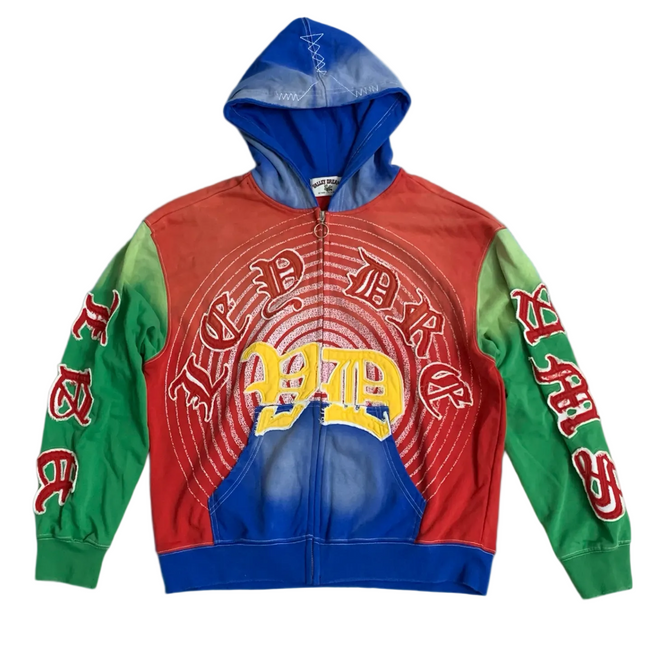 Valley Dreams Multi‑Color Block Gothic Spiral Zip‑Up Hoodie, Unisex Vintage Streetwear Jacket Hover Image