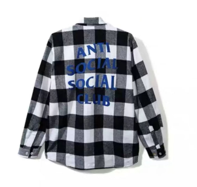 Anti Social Social Club Plaid Flannel Shirt - Black/White/Blue Hover Image