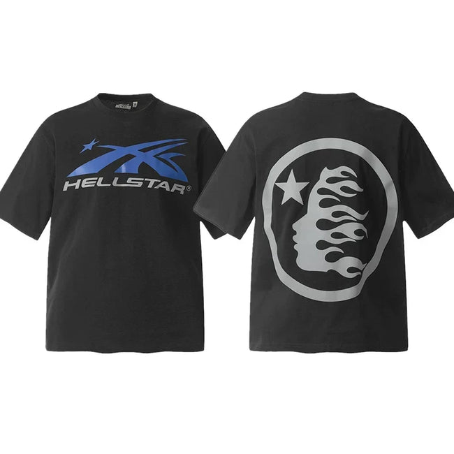 Hellstar Black Blue Logo Portrait Graphic Tee Hover Image