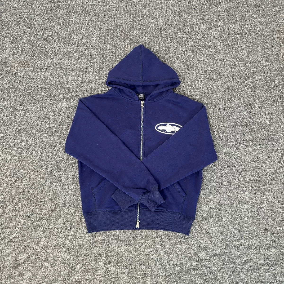 Royal Blue Zip-Up Hoodie | Minimalist Streetwear Hoodie with Embroidered Logo Detail