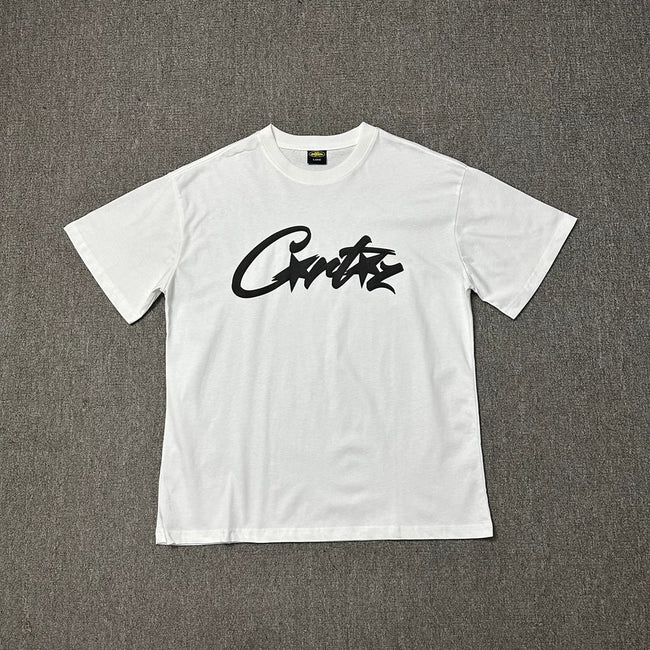 Corteiz Signature Script Logo White T-Shirt — Minimalist Graffiti-Style Branding on Classic Streetwear Tee Hover Image