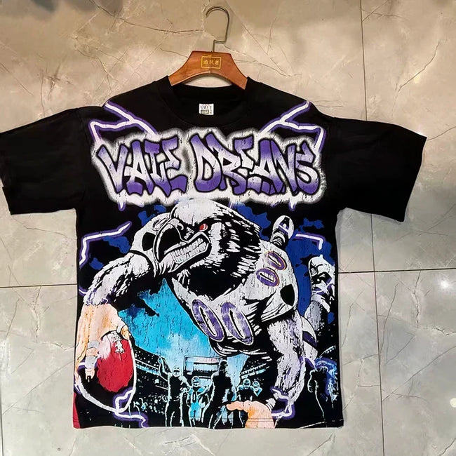 Valleydream Black Skull Basketball Lightning Vintage Graphic T-Shirt Hover Image