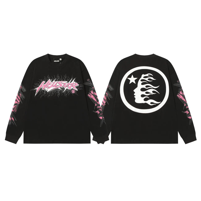 Hellstar Black Flame Face Logo Long Sleeve Shirt Hover Image