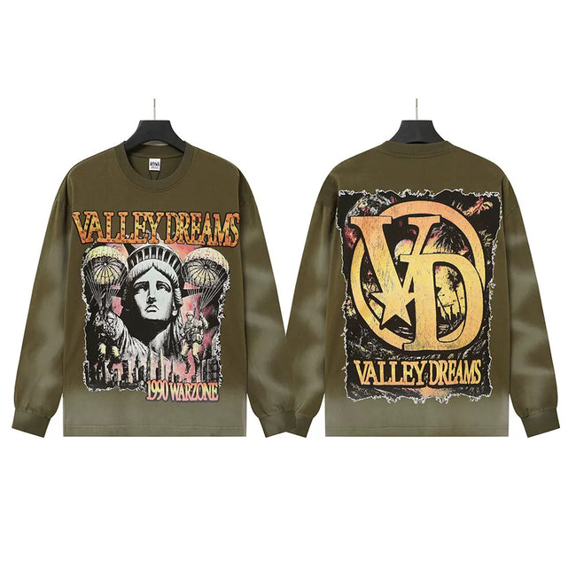 VALLEYDREAM Olive Green Statue Portrait Graphic Long Sleeve T-Shirt Hover Image